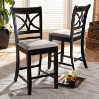 Baxton Studio RH329P-Grey/Dark Brown-PC Chandler Modern and Contemporary Grey Fabric Upholstered and Espresso Brown Finished Wood 2-Piece Counter Height Pub Chair Set